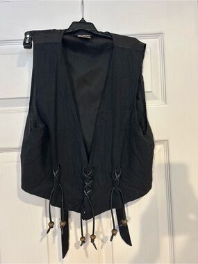 Vintage Boho Hot Stuff made in America Women’s Vest w/lace up beads & tie back